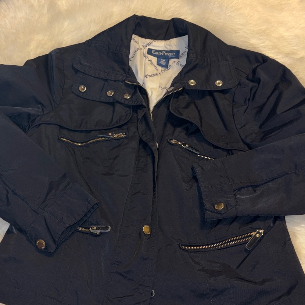 Evan Picone Dark Utility Jacket with Zipper Accents size petite medium women’s
